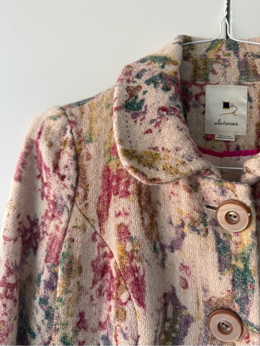 Anthropologie Elevenses Wool Floral Fit & Flare Coat Size 2